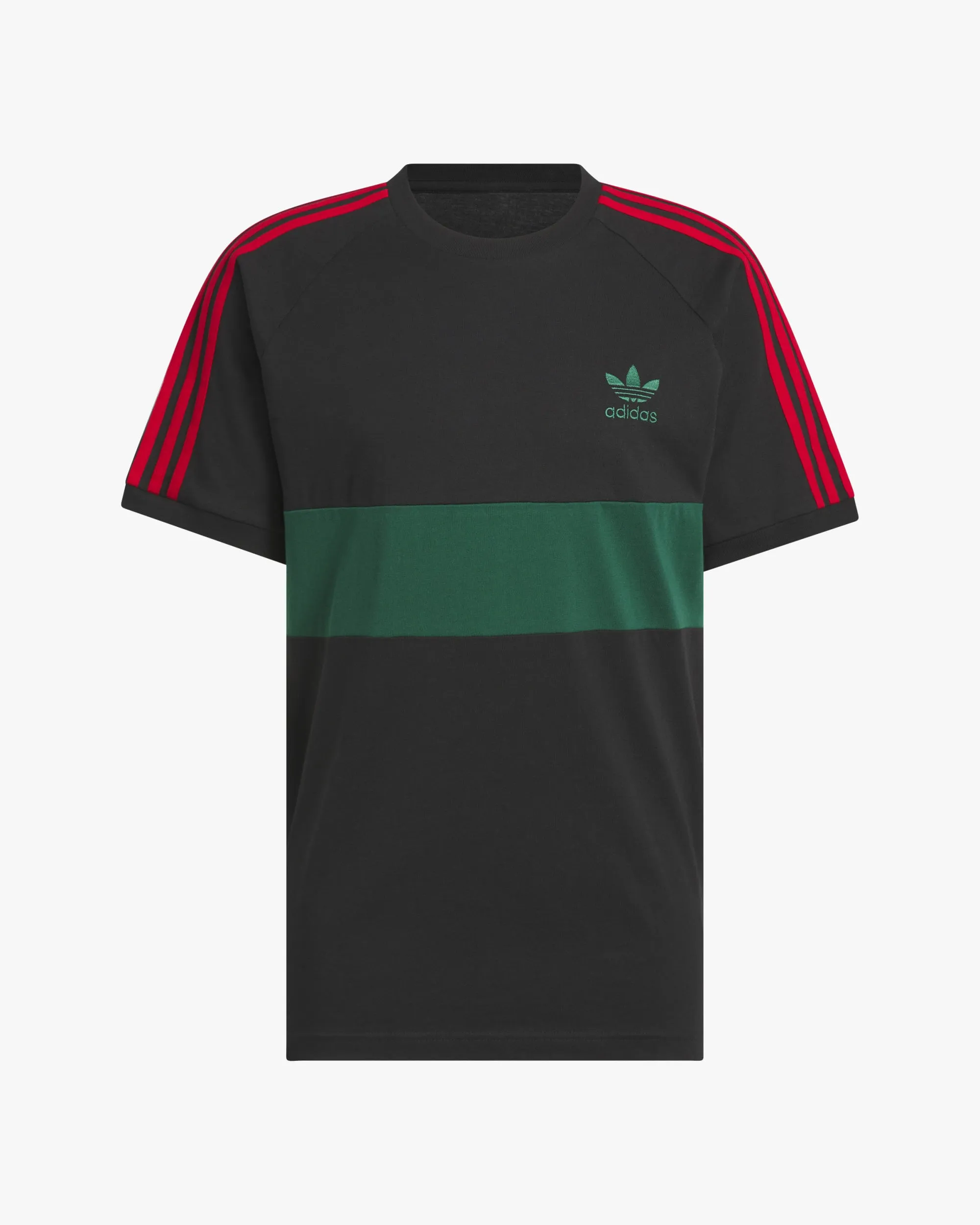 Adidas 3 Stripes Panel Tee - Black / Collegiate Green