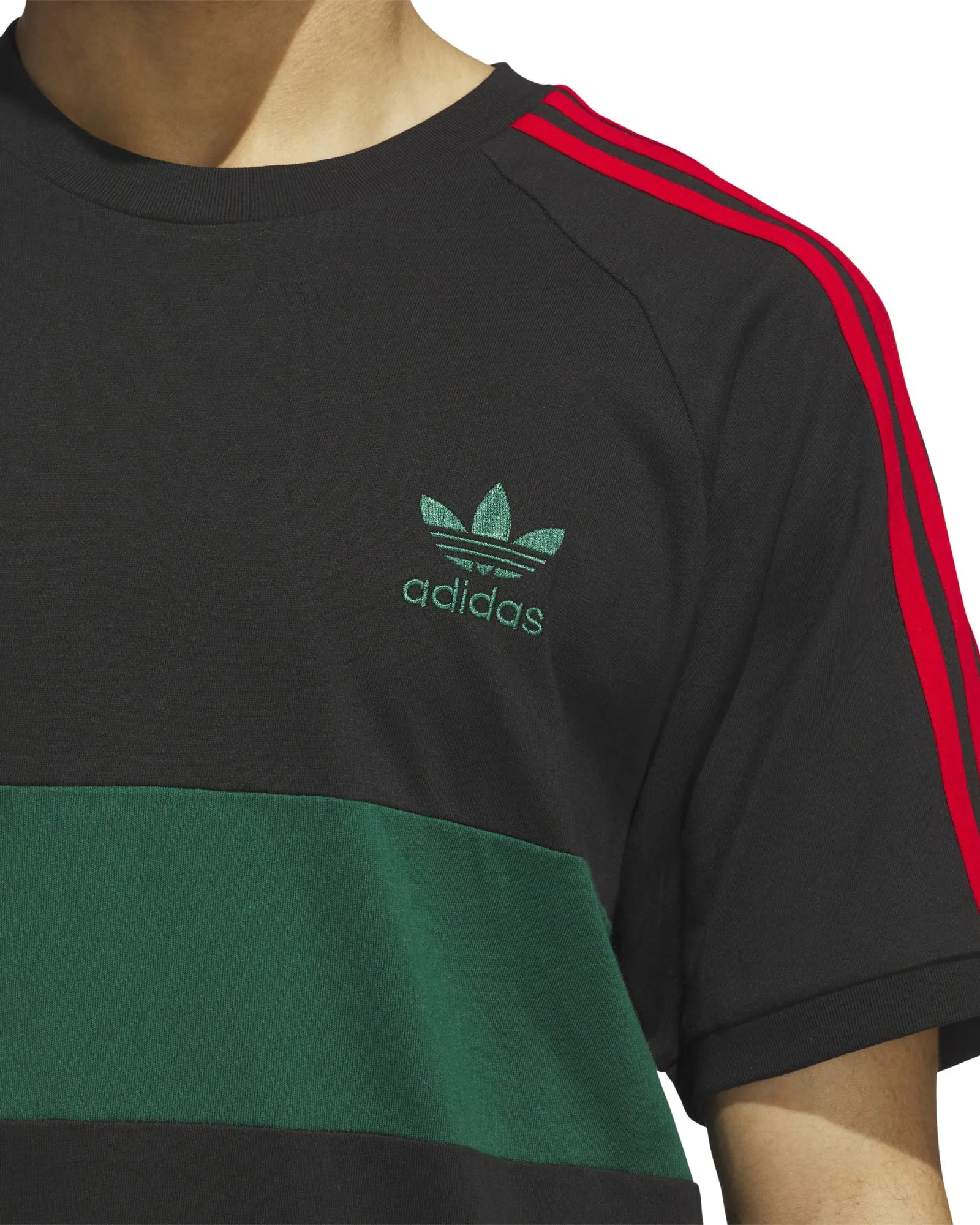Adidas 3 Stripes Panel Tee - Black / Collegiate Green