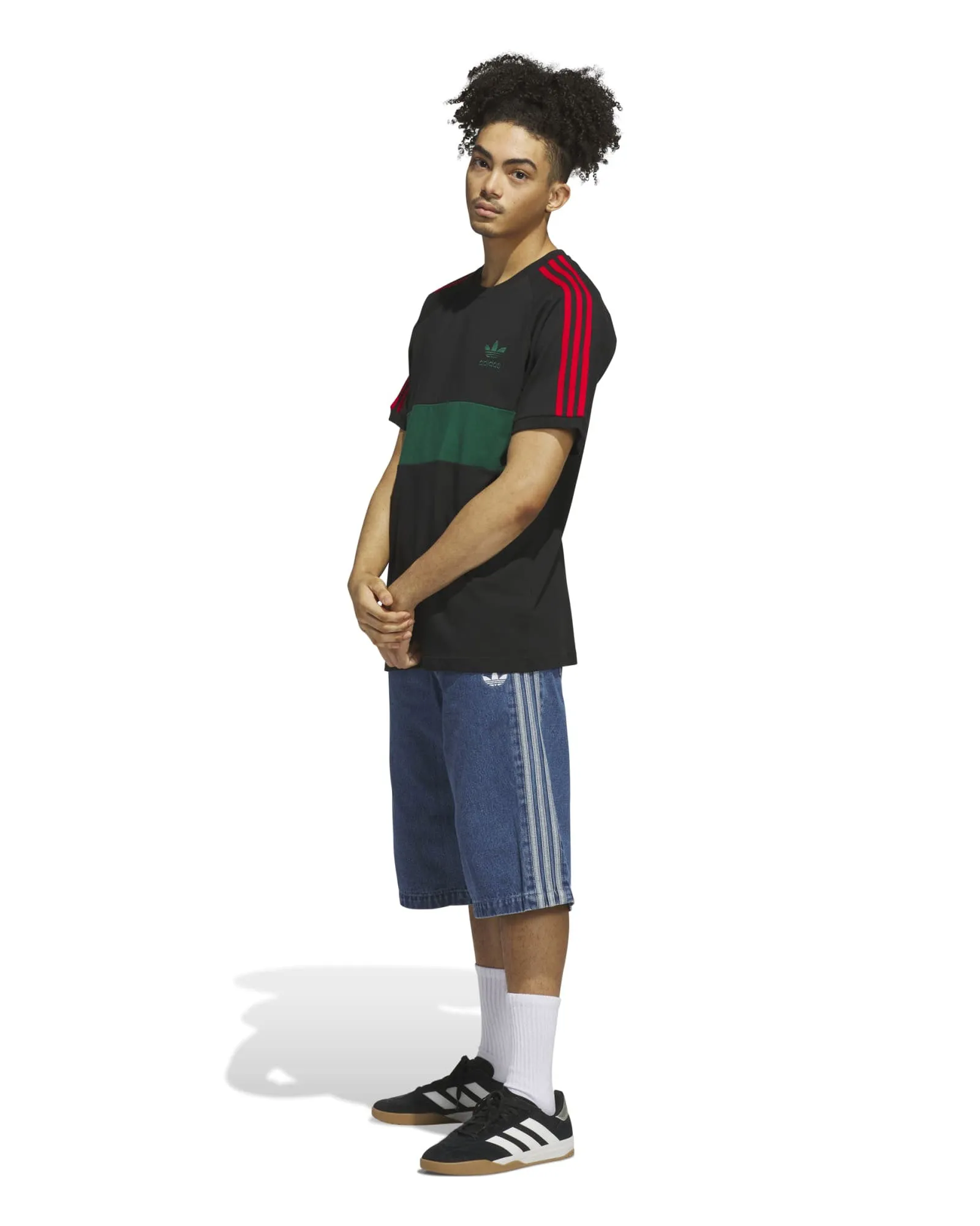 Adidas 3 Stripes Panel Tee - Black / Collegiate Green