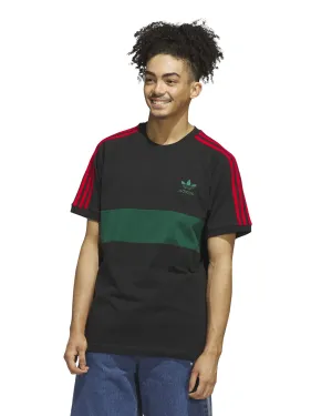 Adidas 3 Stripes Panel Tee - Black / Collegiate Green