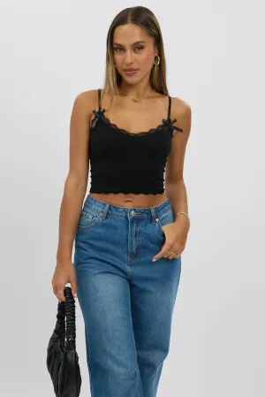 Black Cami Top Ribbon Lace Neck