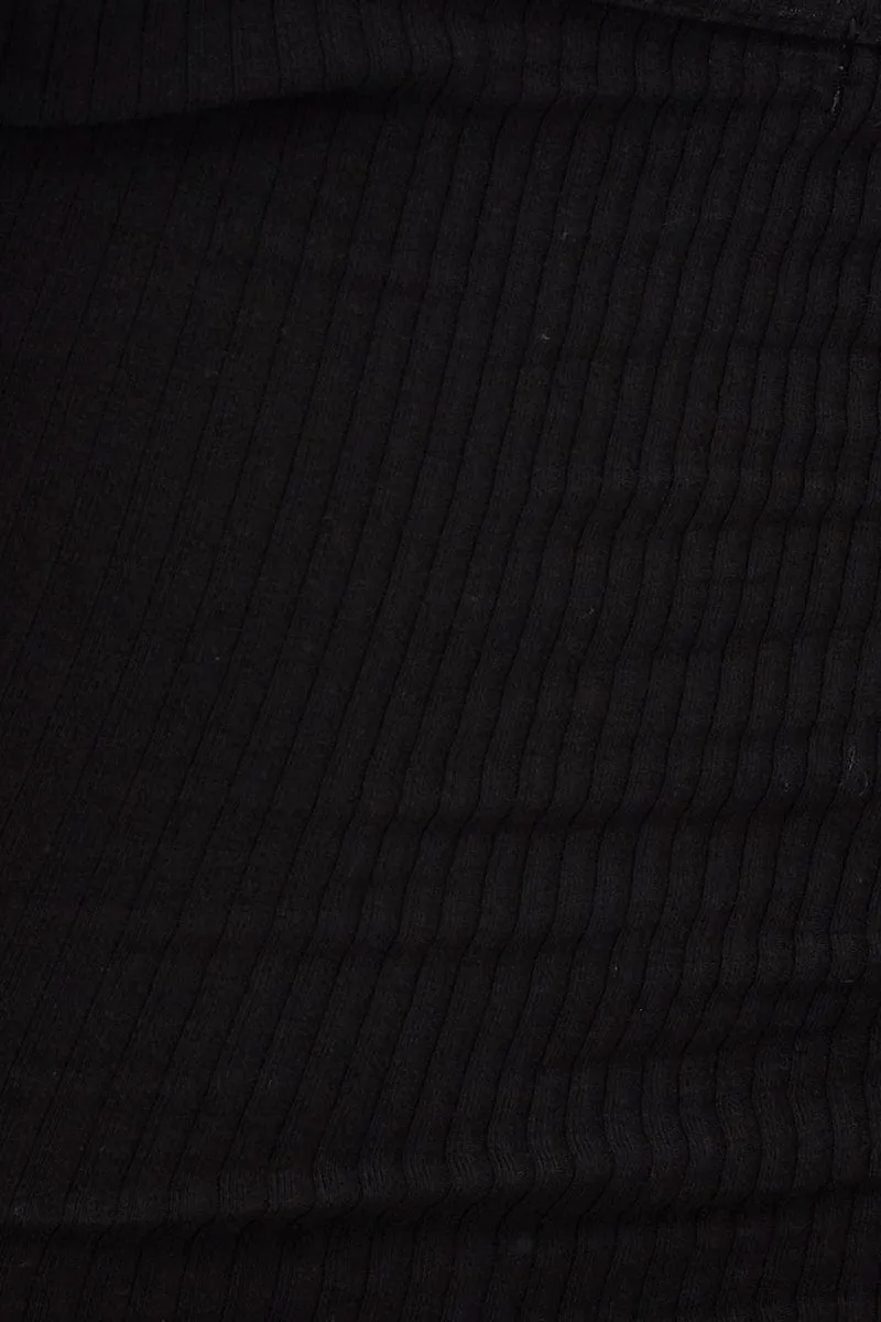 Black Jersey Crop Top Long Sleeve Halter Neck