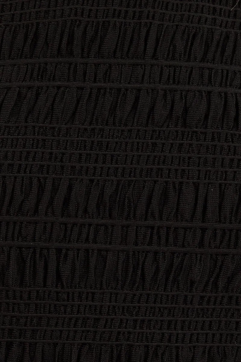 Black Mesh T-Shirt Gathered Texture Detail Short Sleeve
