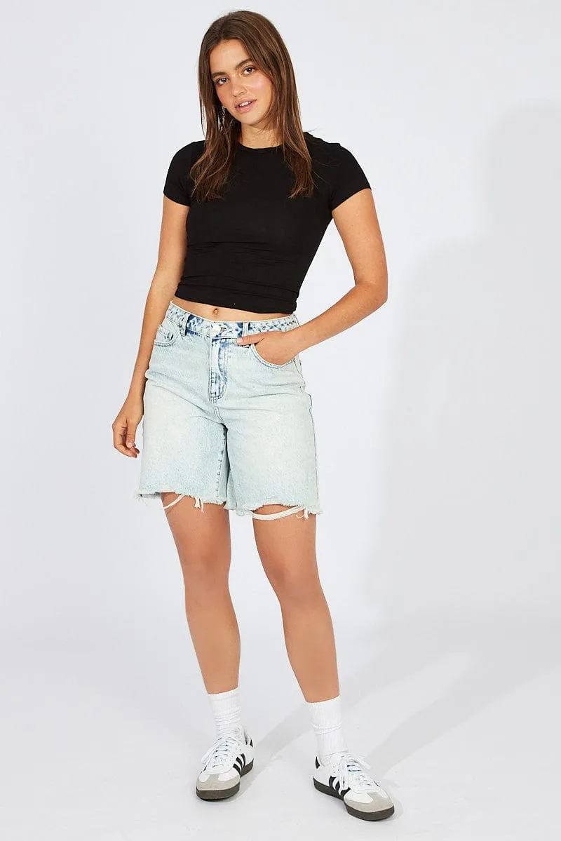 Black Modal T Shirt Short Sleeve Crew Neck