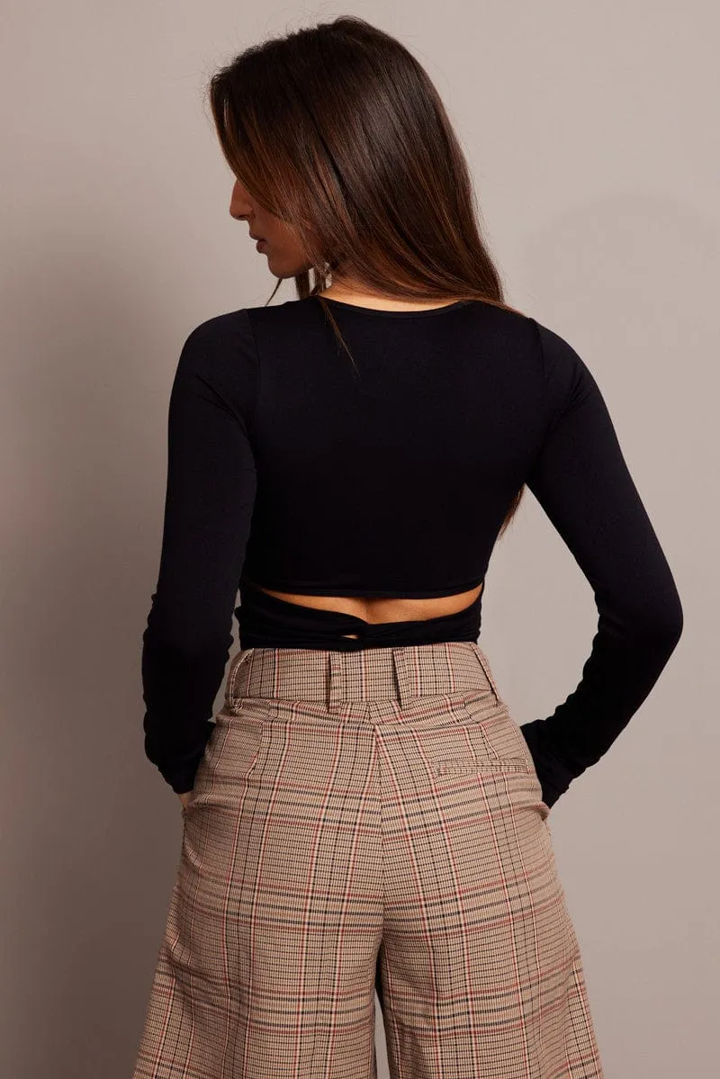Black Seamless Top Crew Neck Long Sleeve