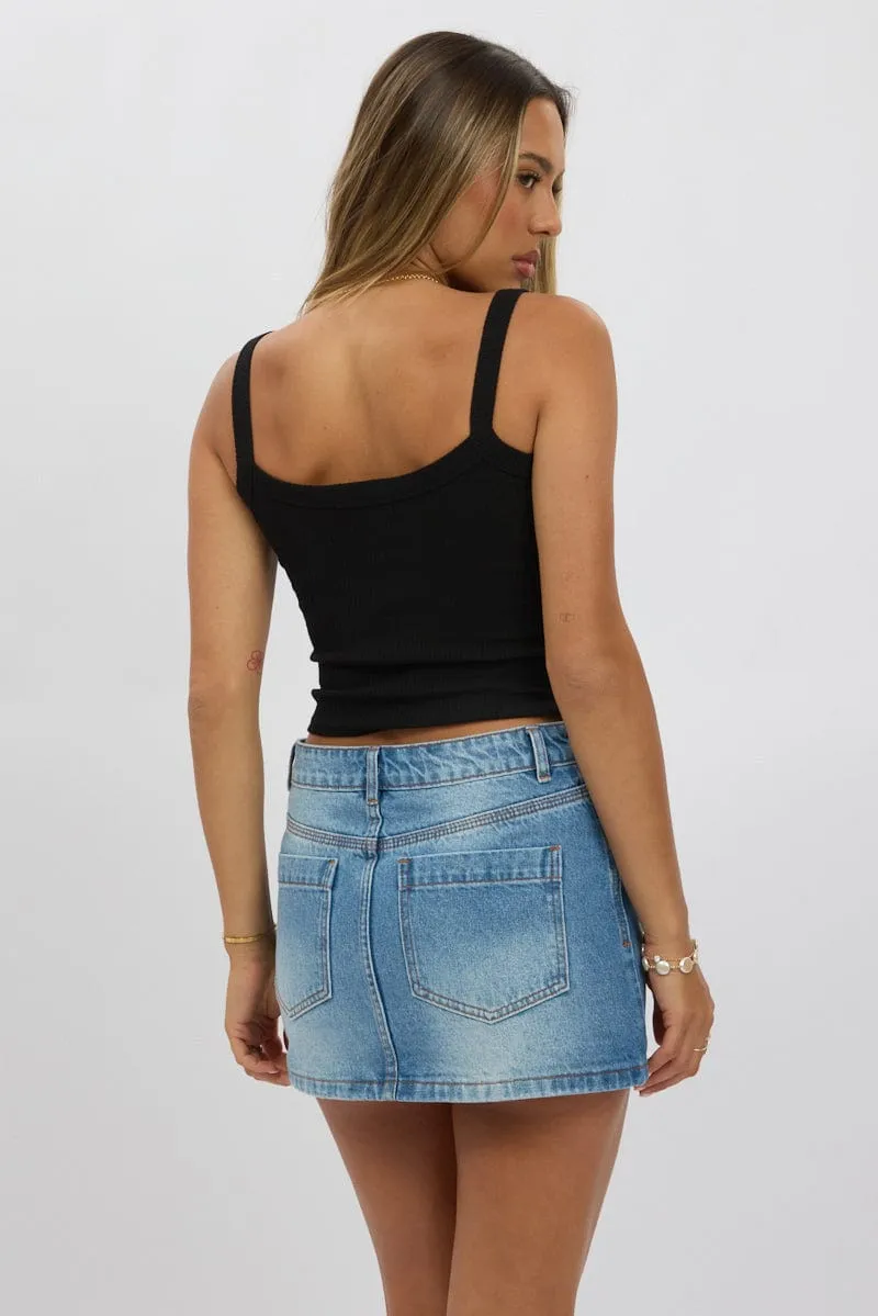 Black Singlet Scoop Neck Rib