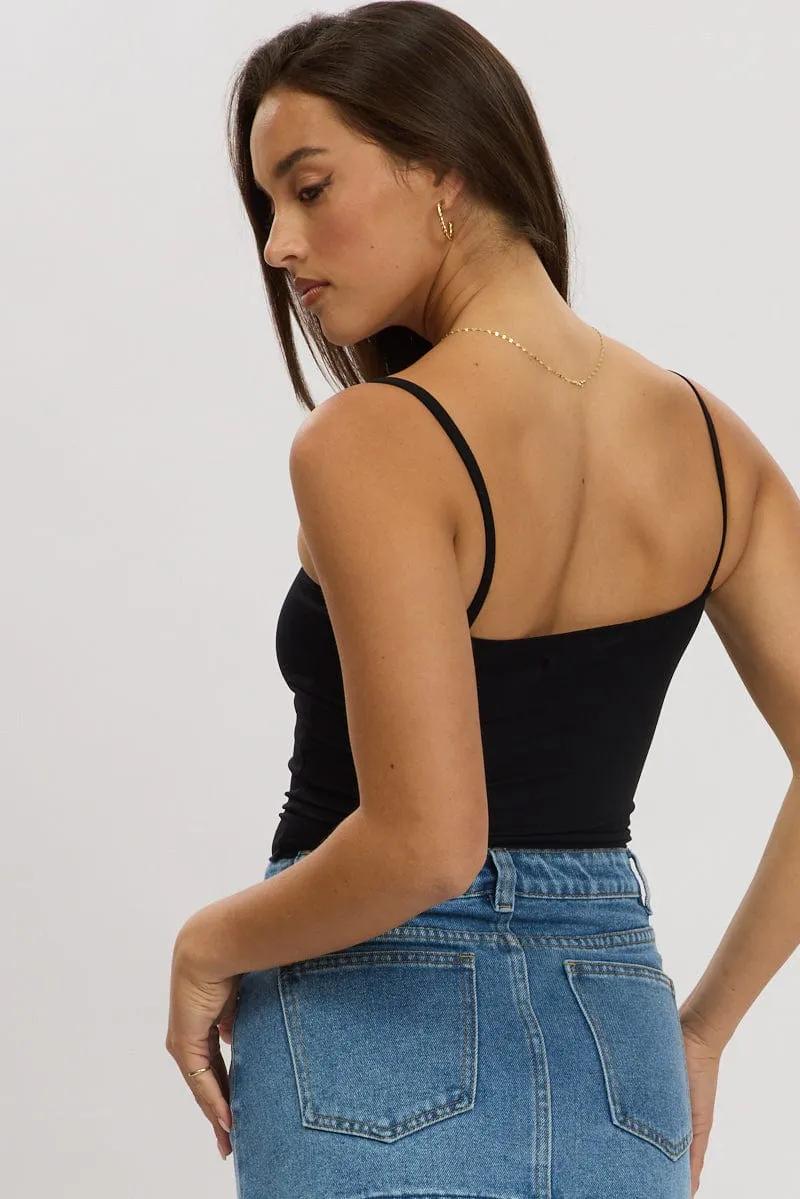 Black Singlet Sleeveless Bow Detail