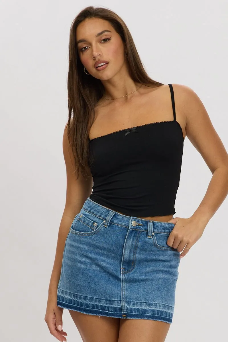 Black Singlet Sleeveless Bow Detail
