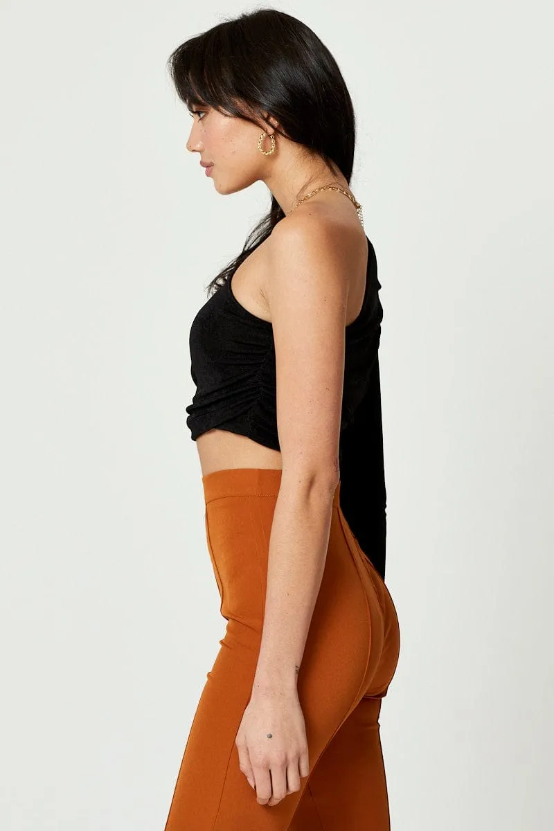 Black Slinky Jersey One Shoulder Top