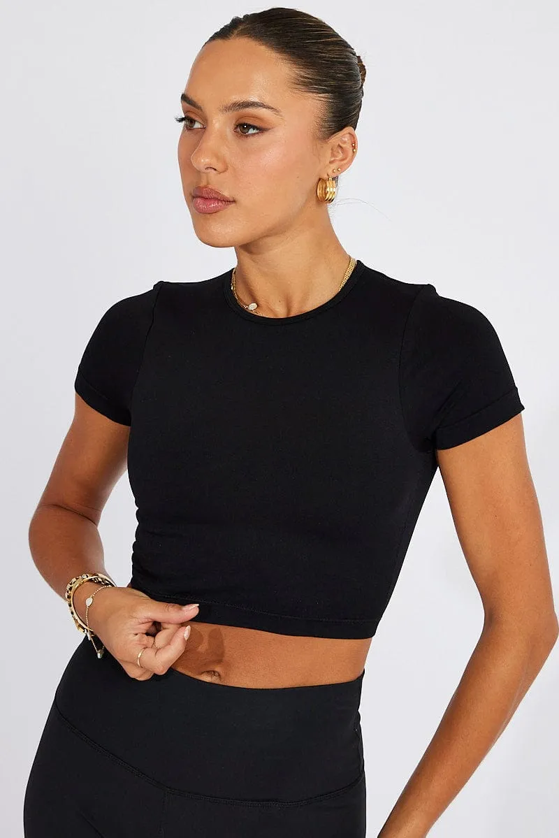 Black T Shirt Short Sleeve Crew Neck Seamless