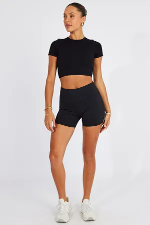 Black T Shirt Short Sleeve Crew Neck Seamless