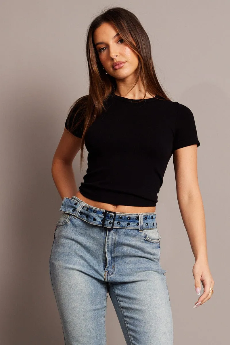Black T Shirt Short Sleeve Crew Neck Seamless