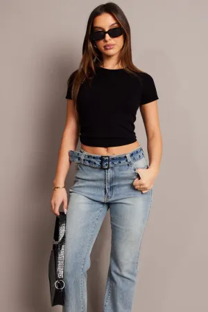 Black T Shirt Short Sleeve Crew Neck Seamless