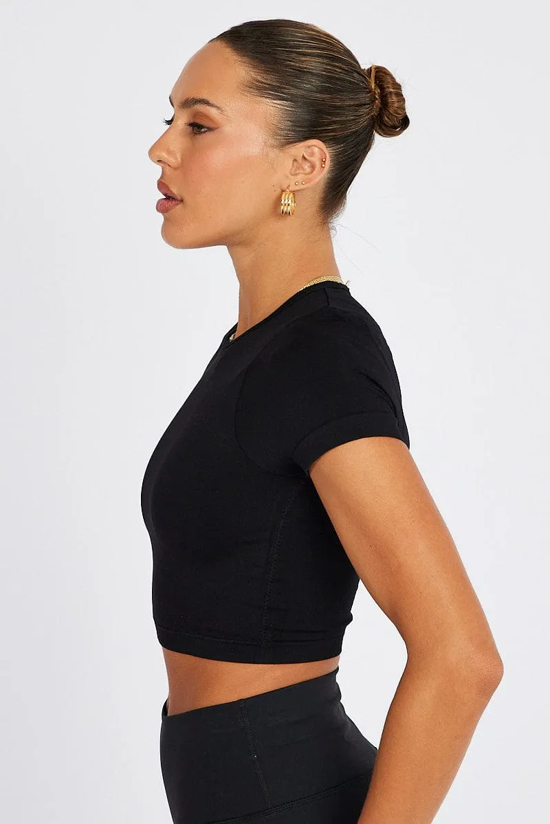 Black T Shirt Short Sleeve Crew Neck Seamless
