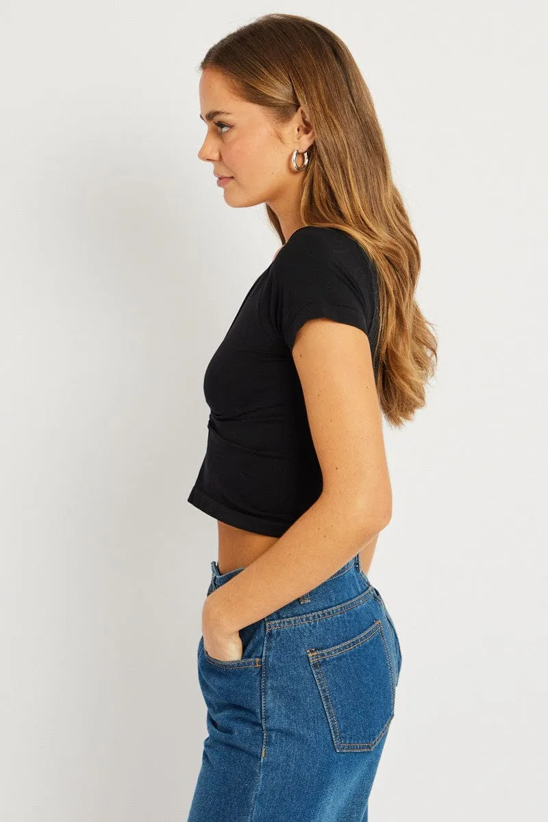 Black T shirt Short Sleeve V Neck Seamless