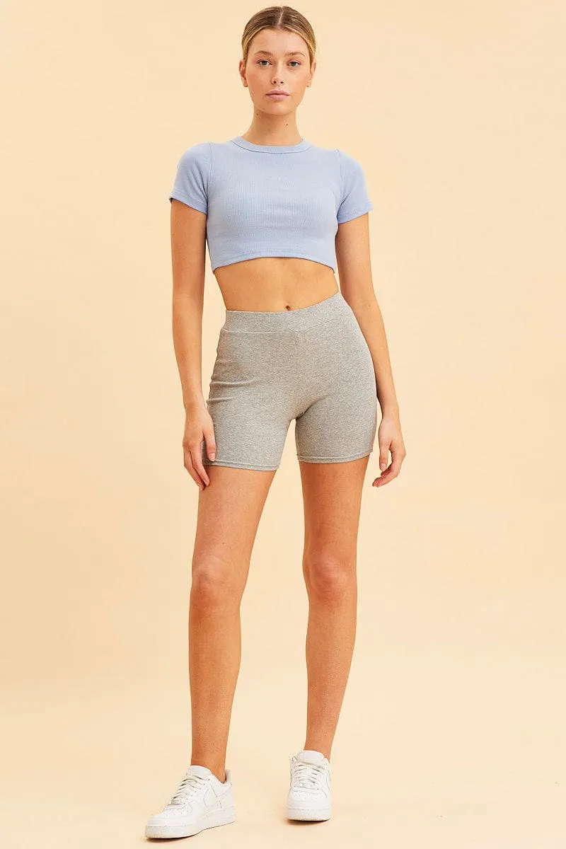 Blue Baby Tee Crop Crew Neck Short Sleeve Rib