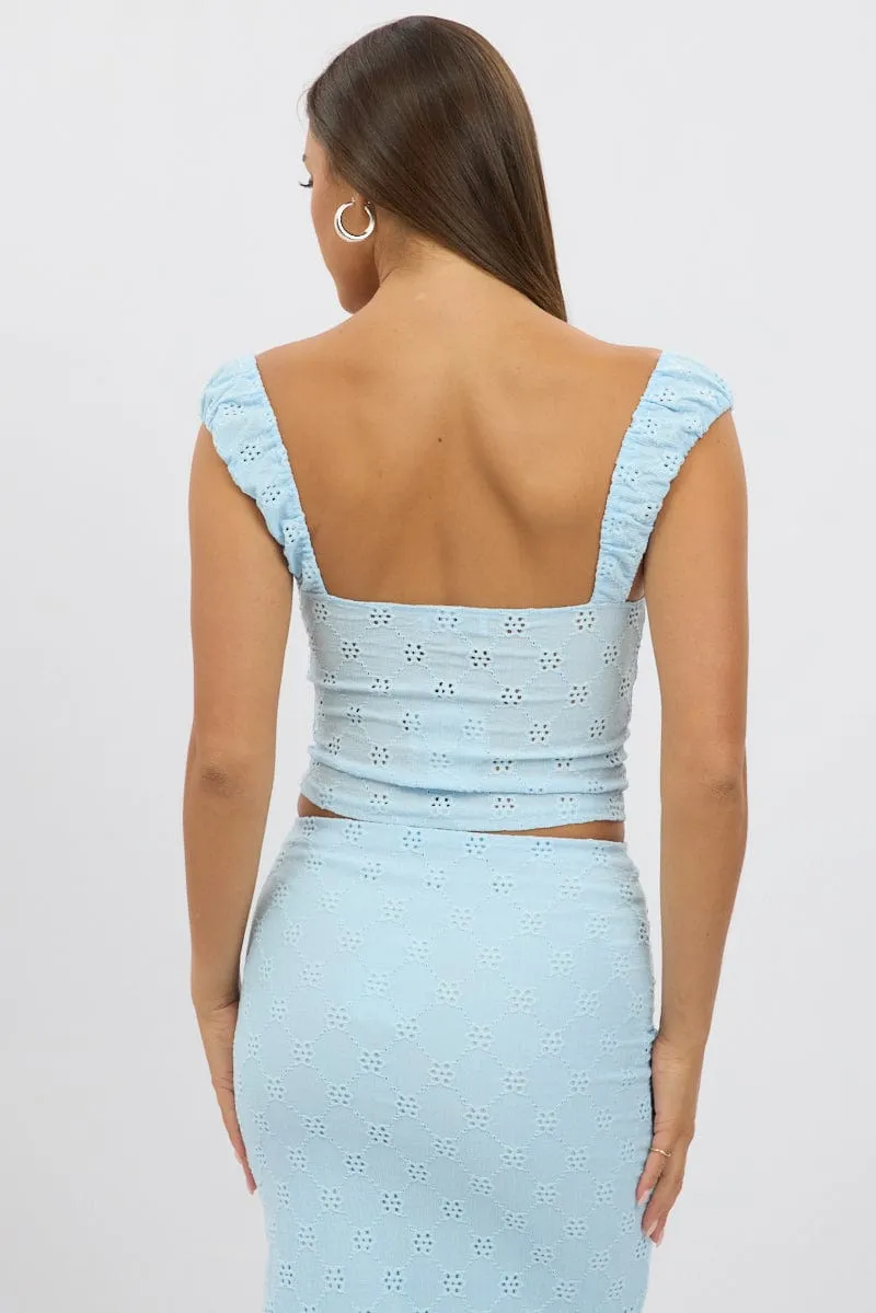 Blue Eyelet Top Sleeveless