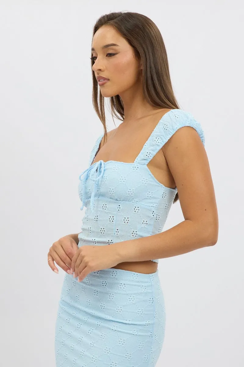 Blue Eyelet Top Sleeveless