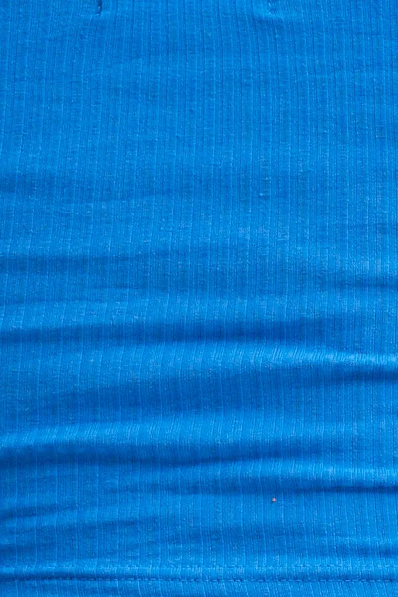 Blue Jersey Crop Top Long Sleeve Halter Neck