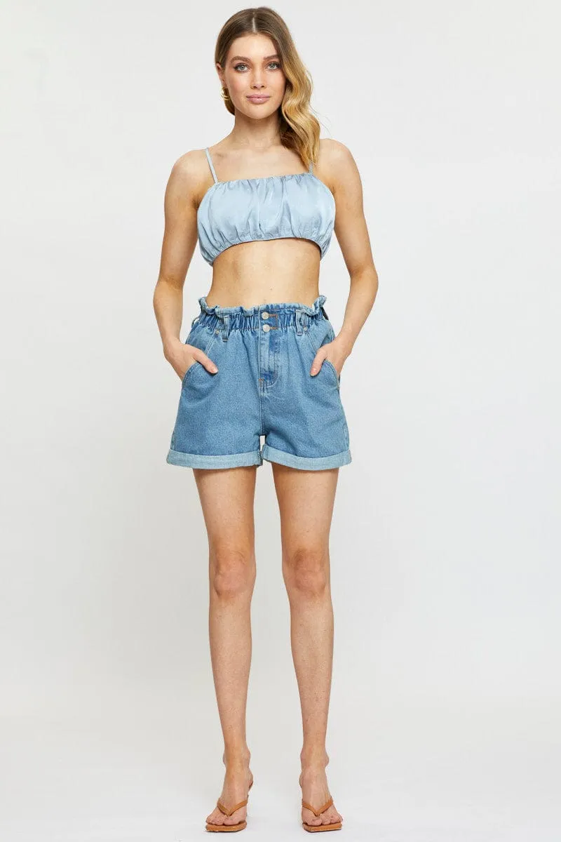 Blue Singlet Top Sleeveless Cowl Neck