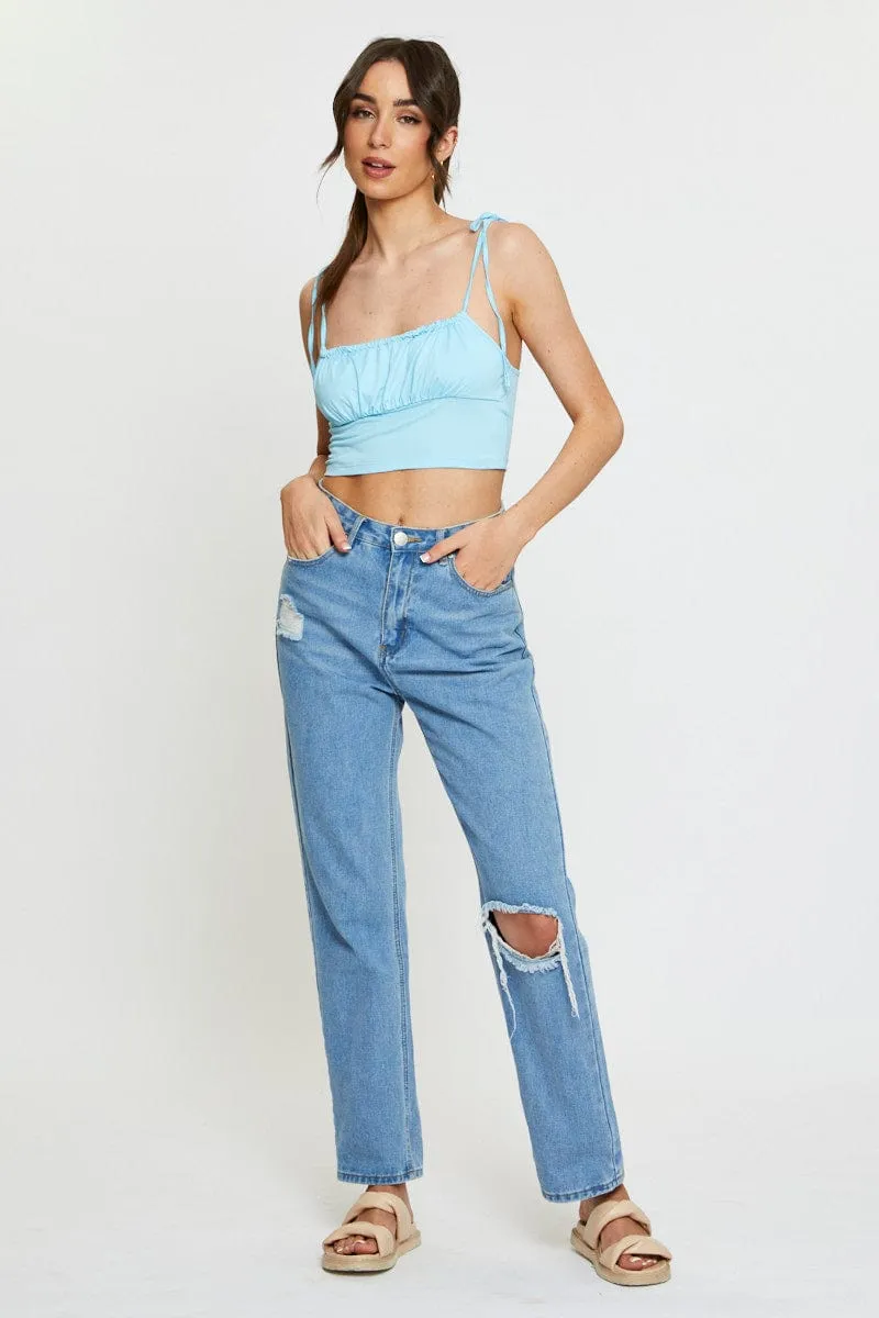 Blue Tie Shoulder Top Cami