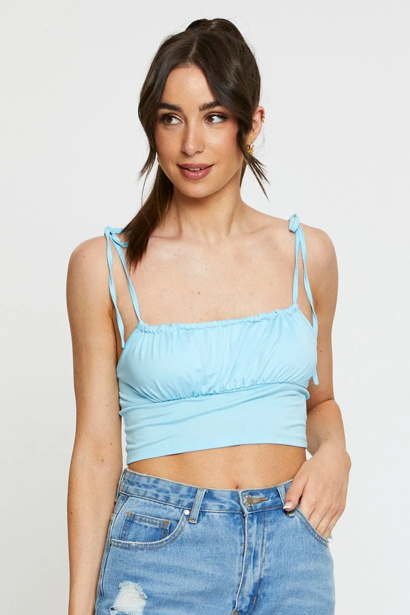 Blue Tie Shoulder Top Cami