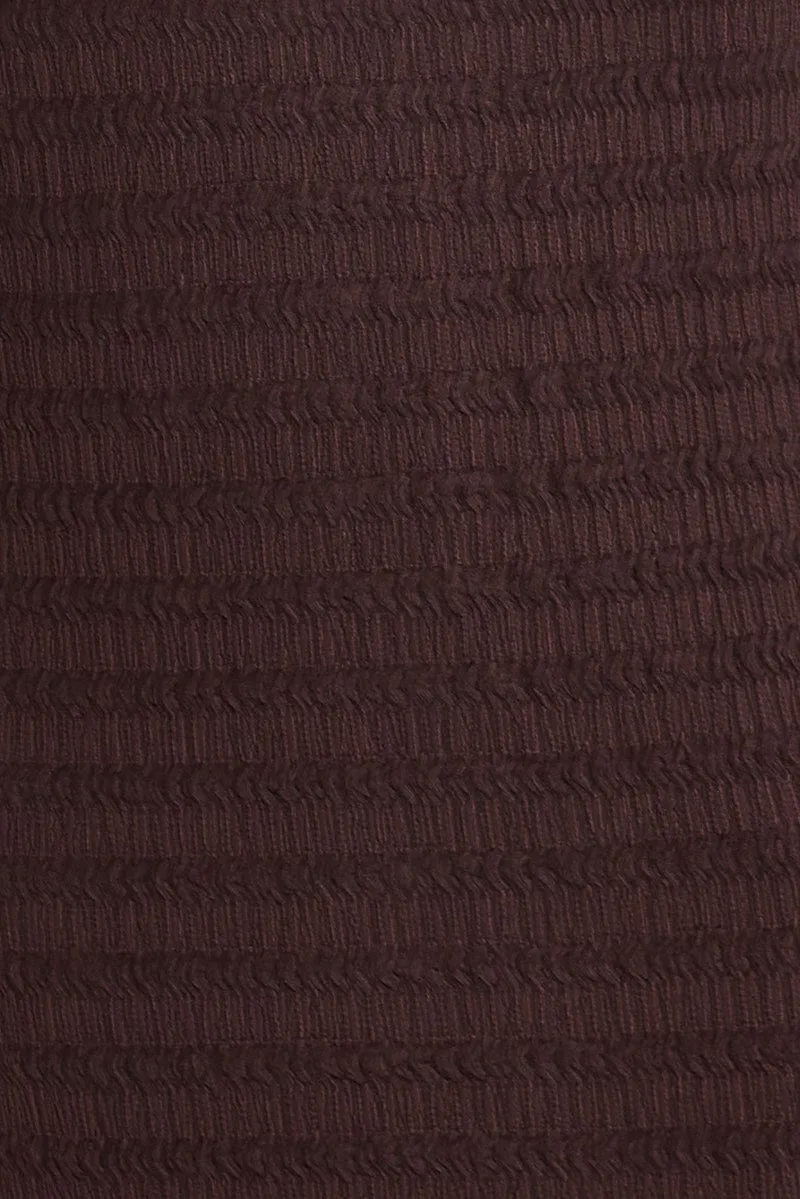 Brown Crop Shirt Long Sleeve Collar Textured