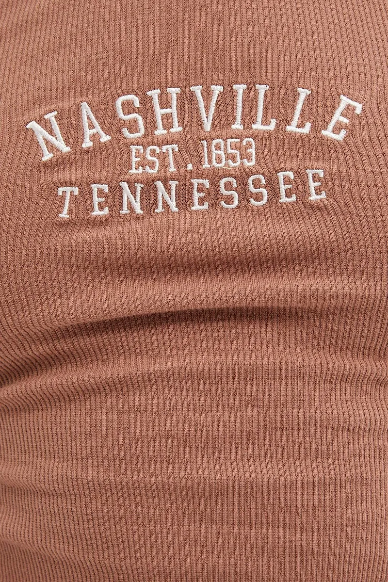 Brown Nashville Embroidered Crop Singlet Top