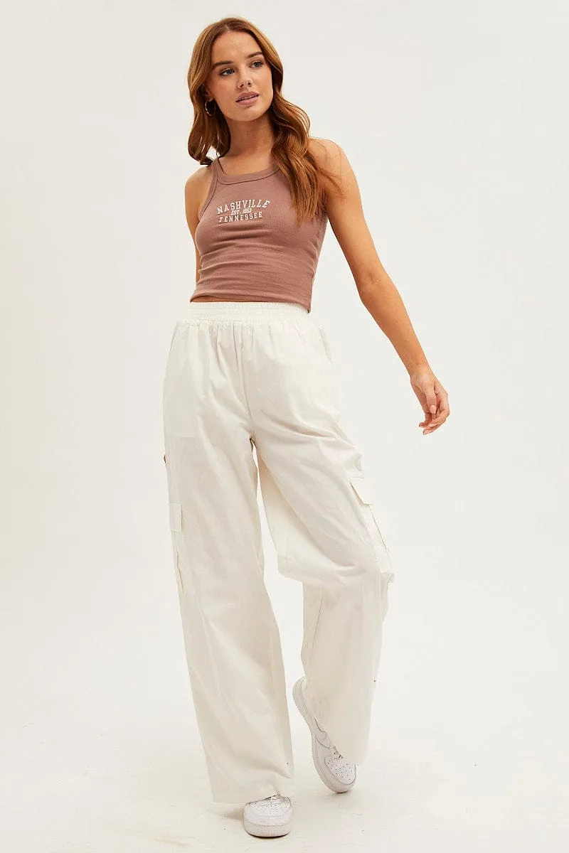 Brown Nashville Embroidered Crop Singlet Top