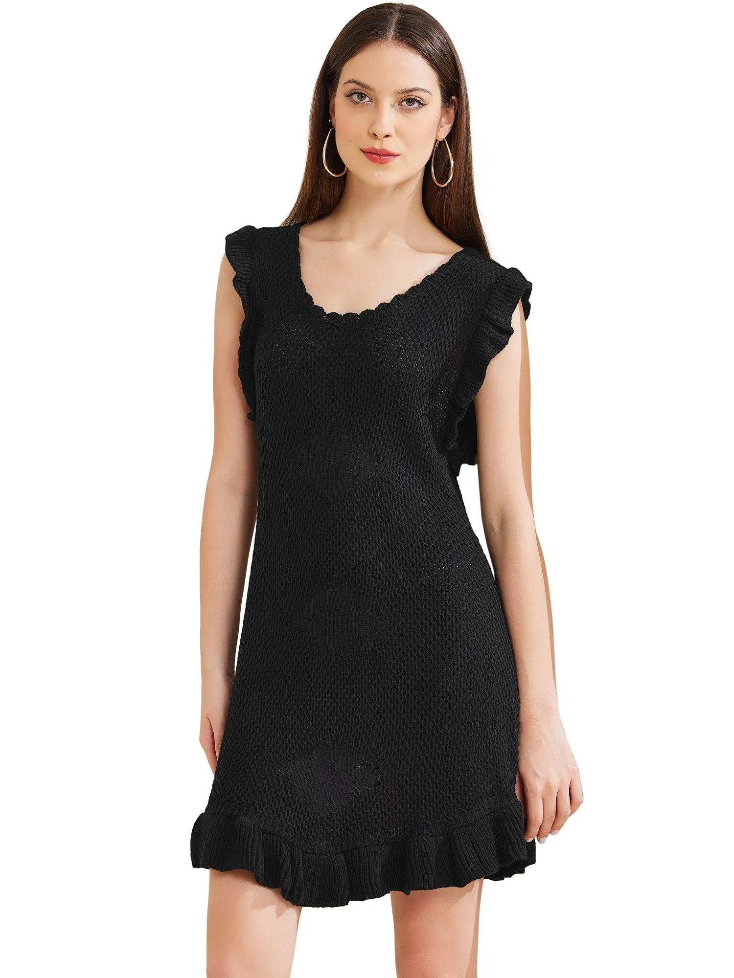Casual Round Neck Midi Ruffled Knit Dress