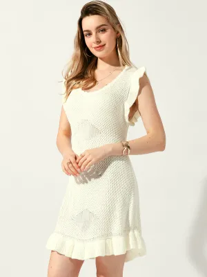 Casual Round Neck Midi Ruffled Knit Dress