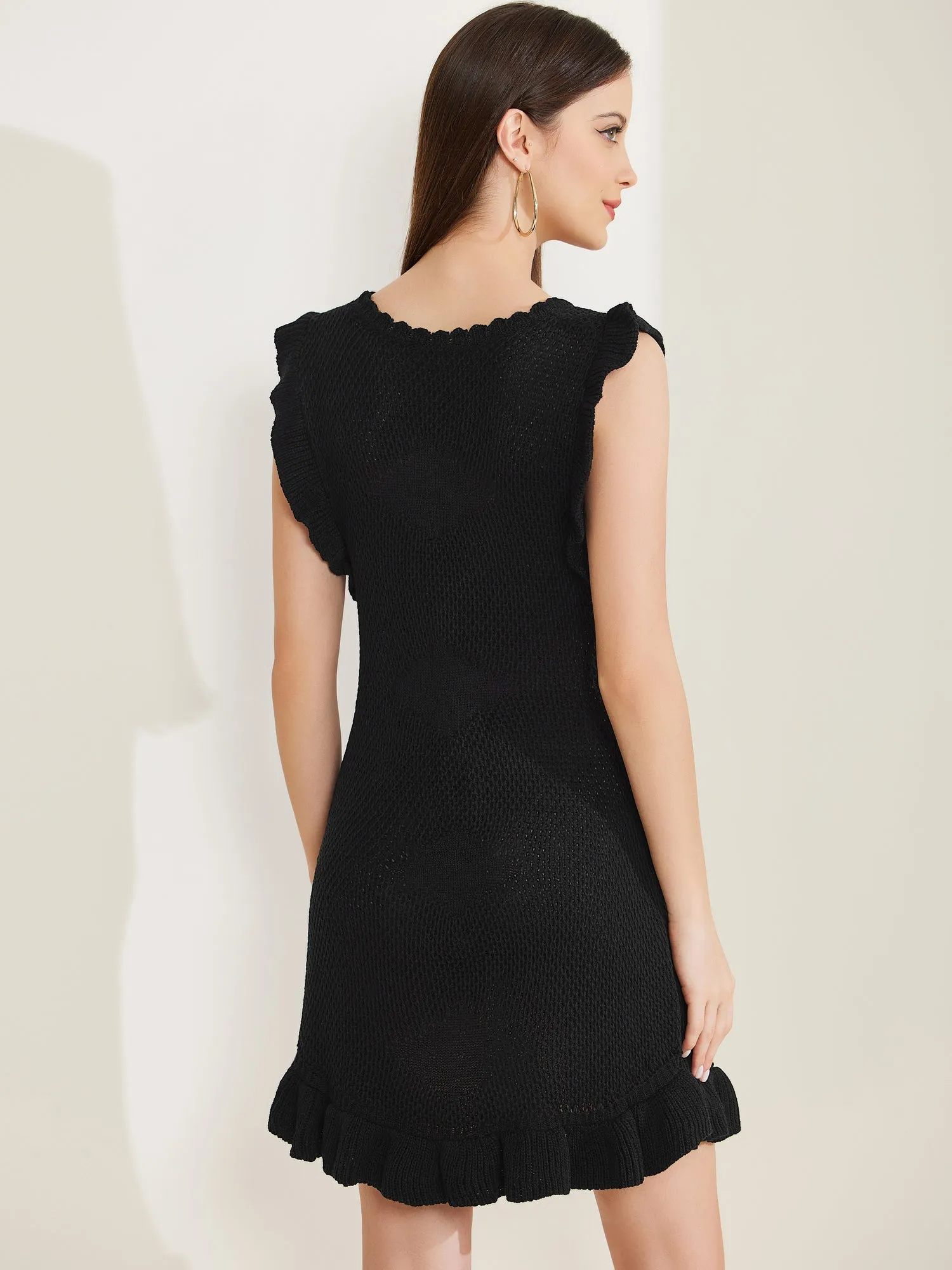 Casual Round Neck Midi Ruffled Knit Dress