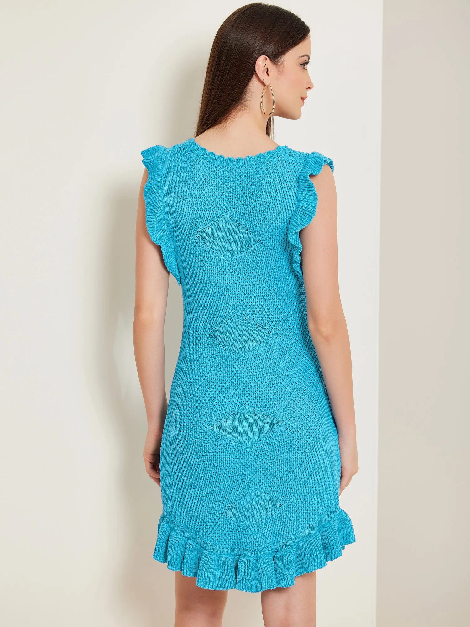 Casual Round Neck Midi Ruffled Knit Dress
