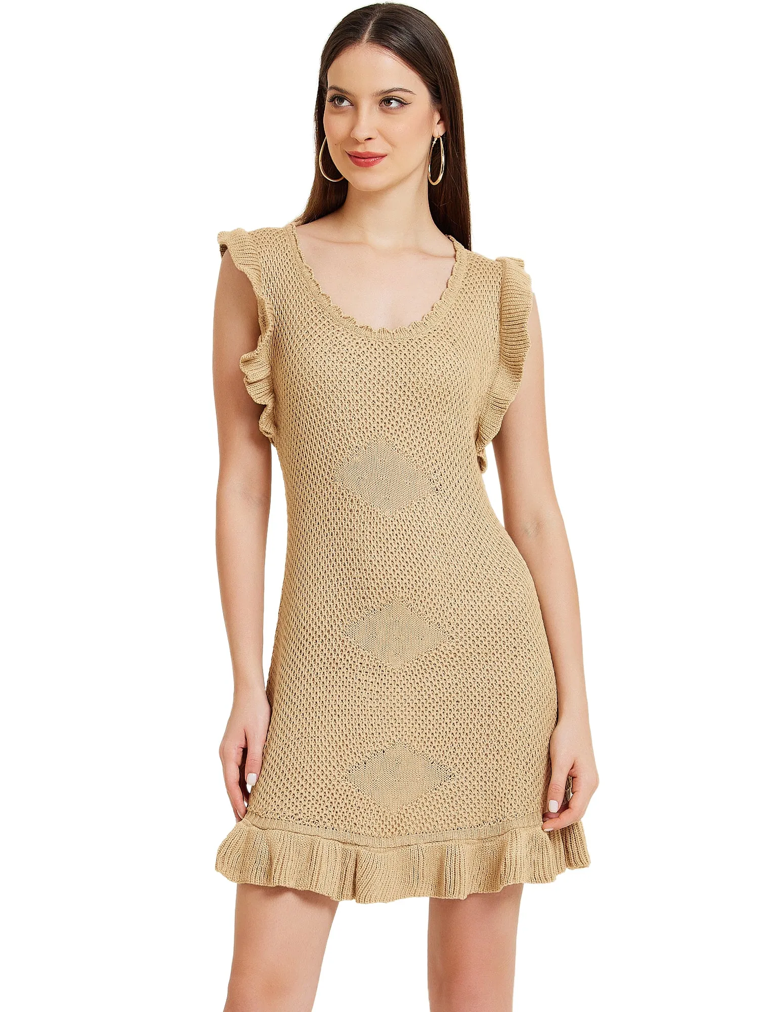 Casual Round Neck Midi Ruffled Knit Dress