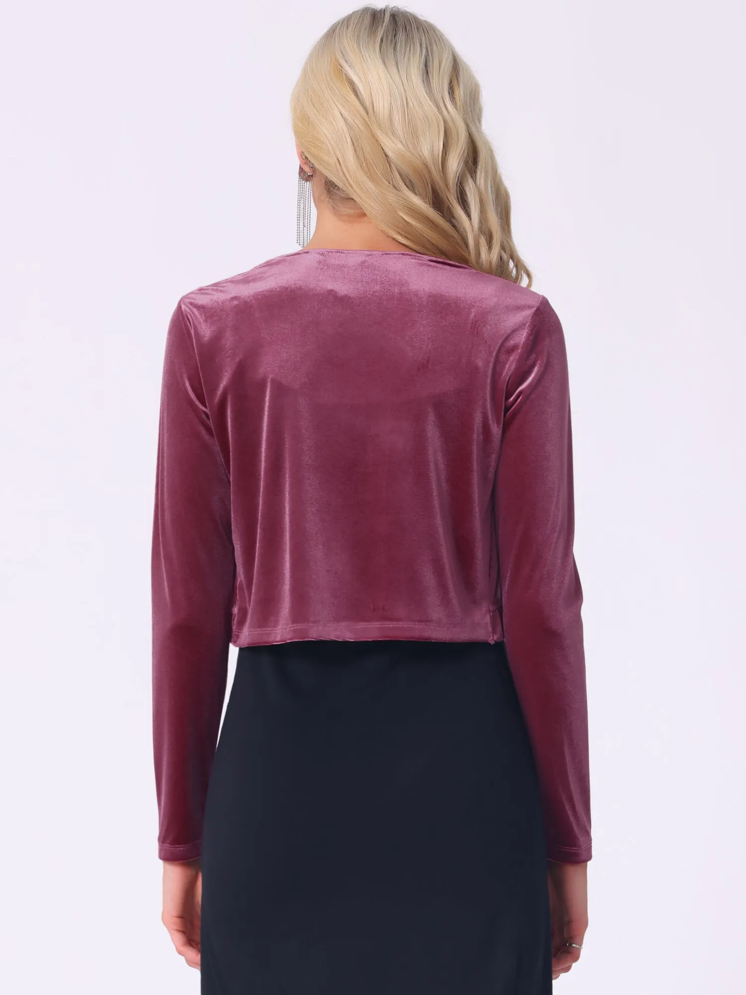 Cocktail Party Open Front Cardigan Long Sleeve Cropped Velvet Shrug