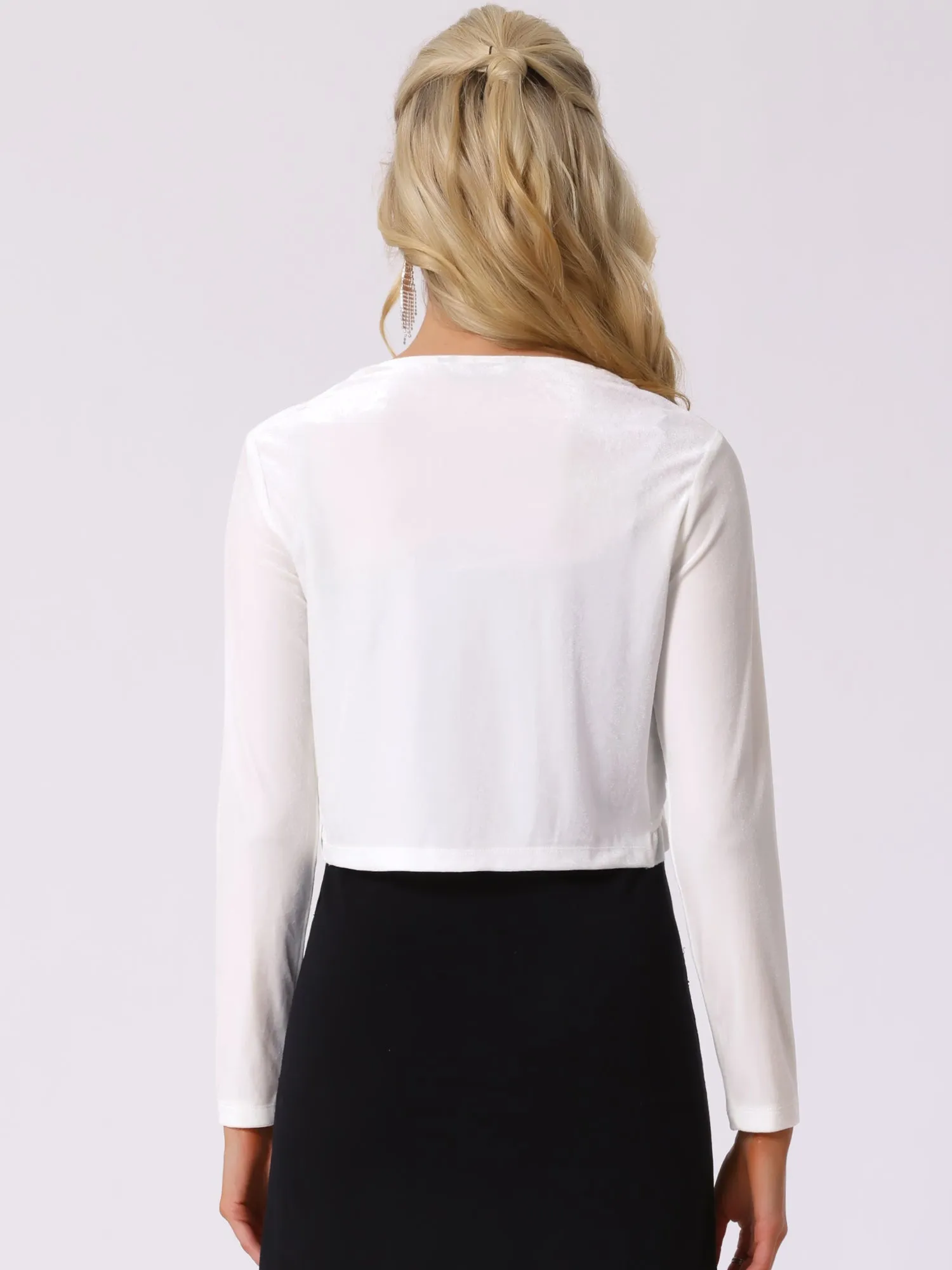 Cocktail Party Open Front Cardigan Long Sleeve Cropped Velvet Shrug