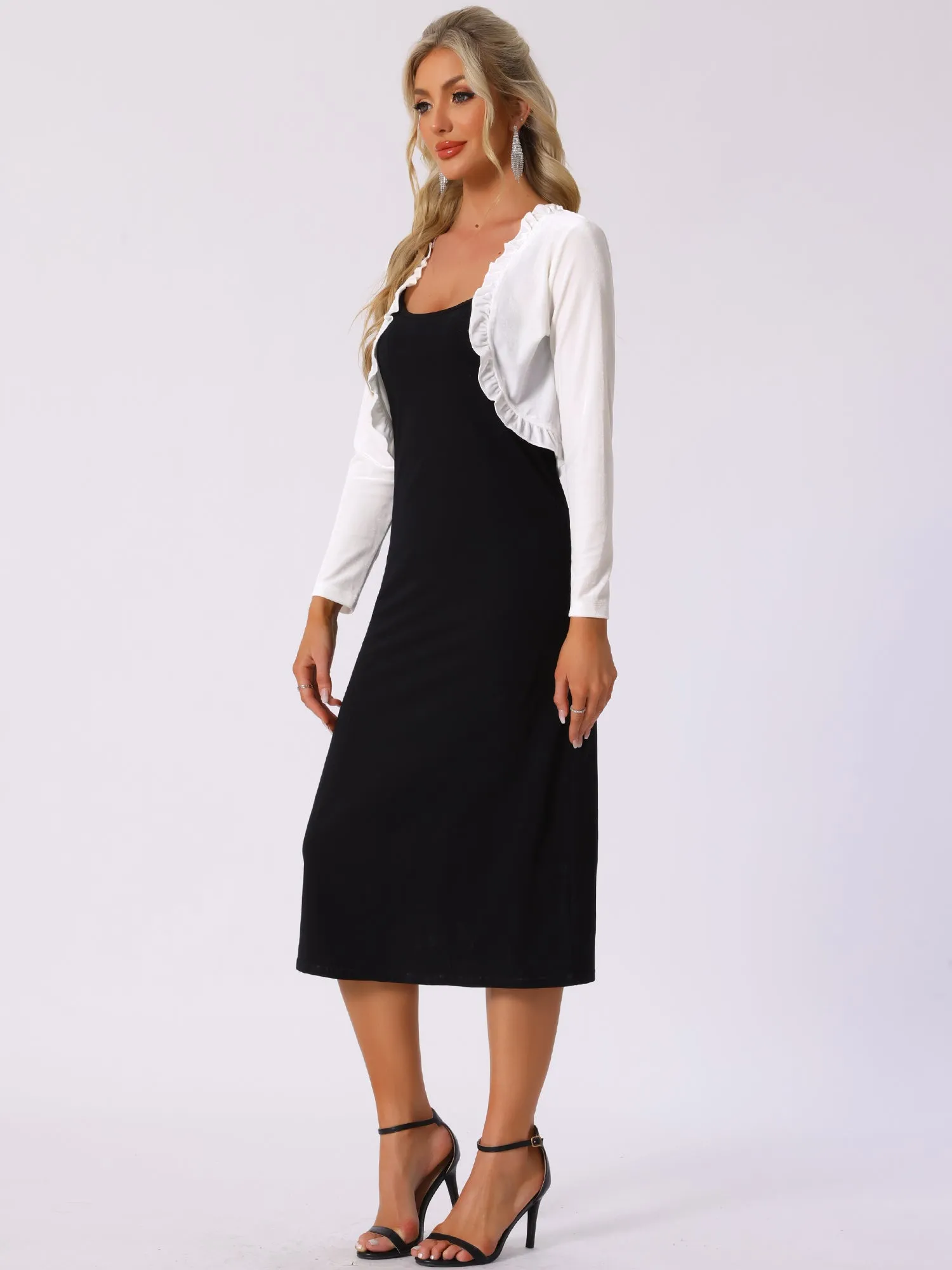 Cocktail Party Open Front Cardigan Long Sleeve Cropped Velvet Shrug