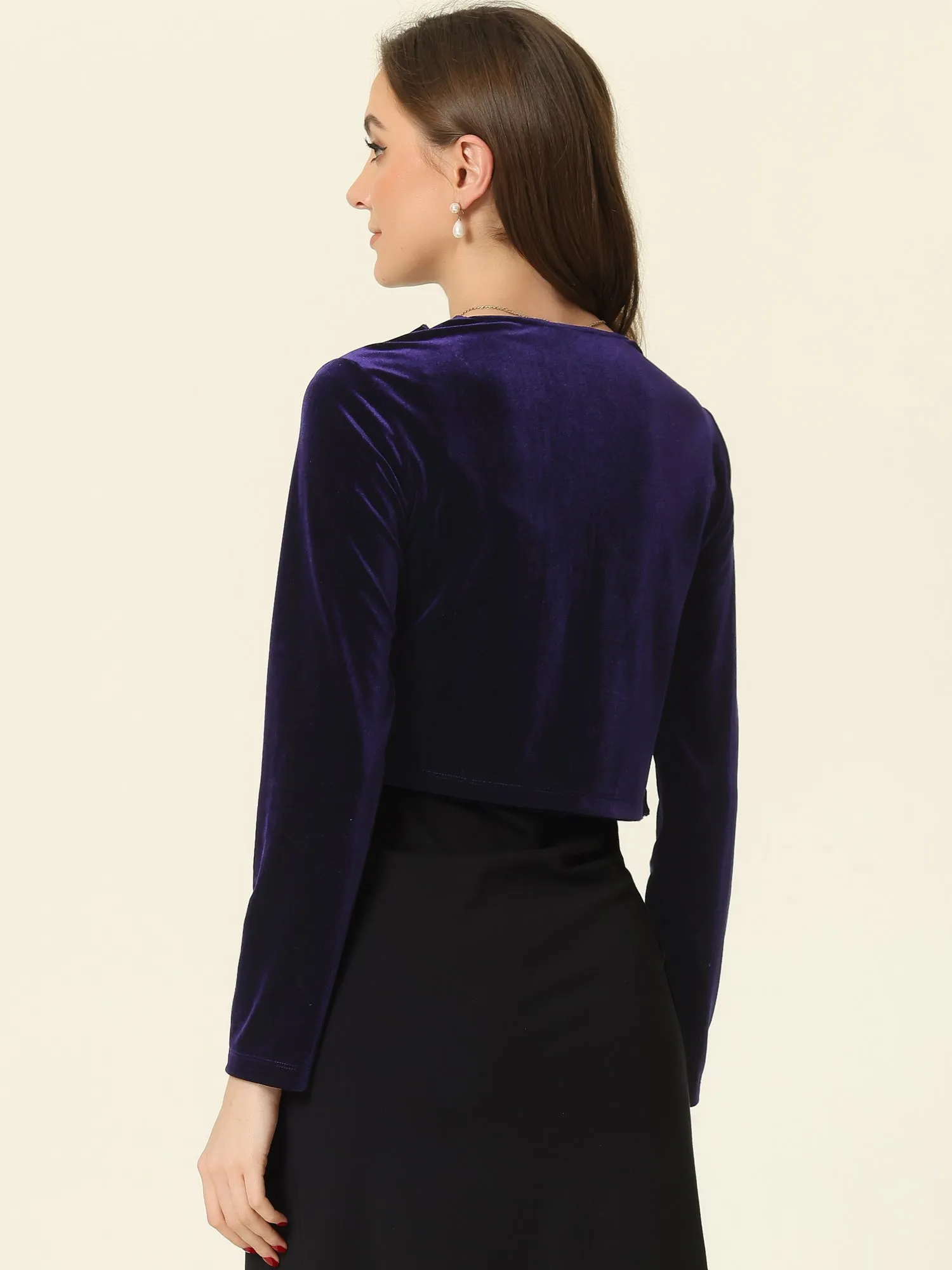 Cocktail Party Open Front Cardigan Long Sleeve Cropped Velvet Shrug