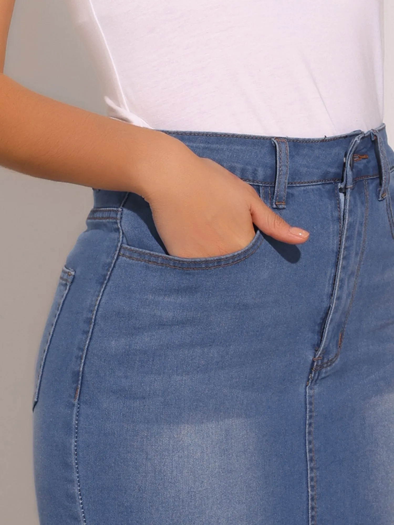 Denim Ruffled Pocketed Bodycon Fishtails Jean Skirt