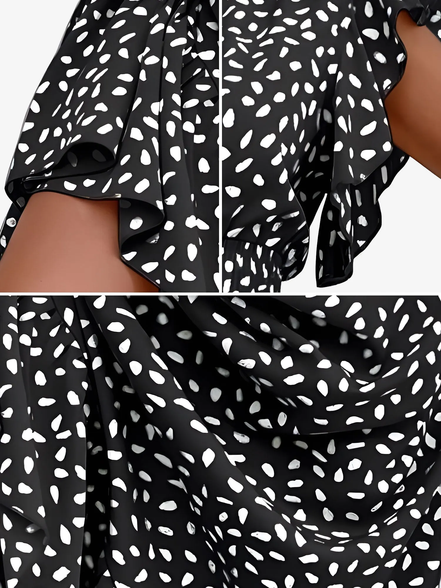 Dots Print Ruffled Cap Sleeves Smocked Waist Maxi Dress