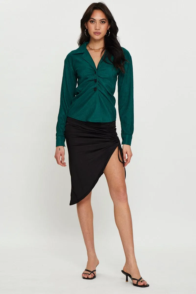 Green Oversized Shirts Long Sleeve Collared
