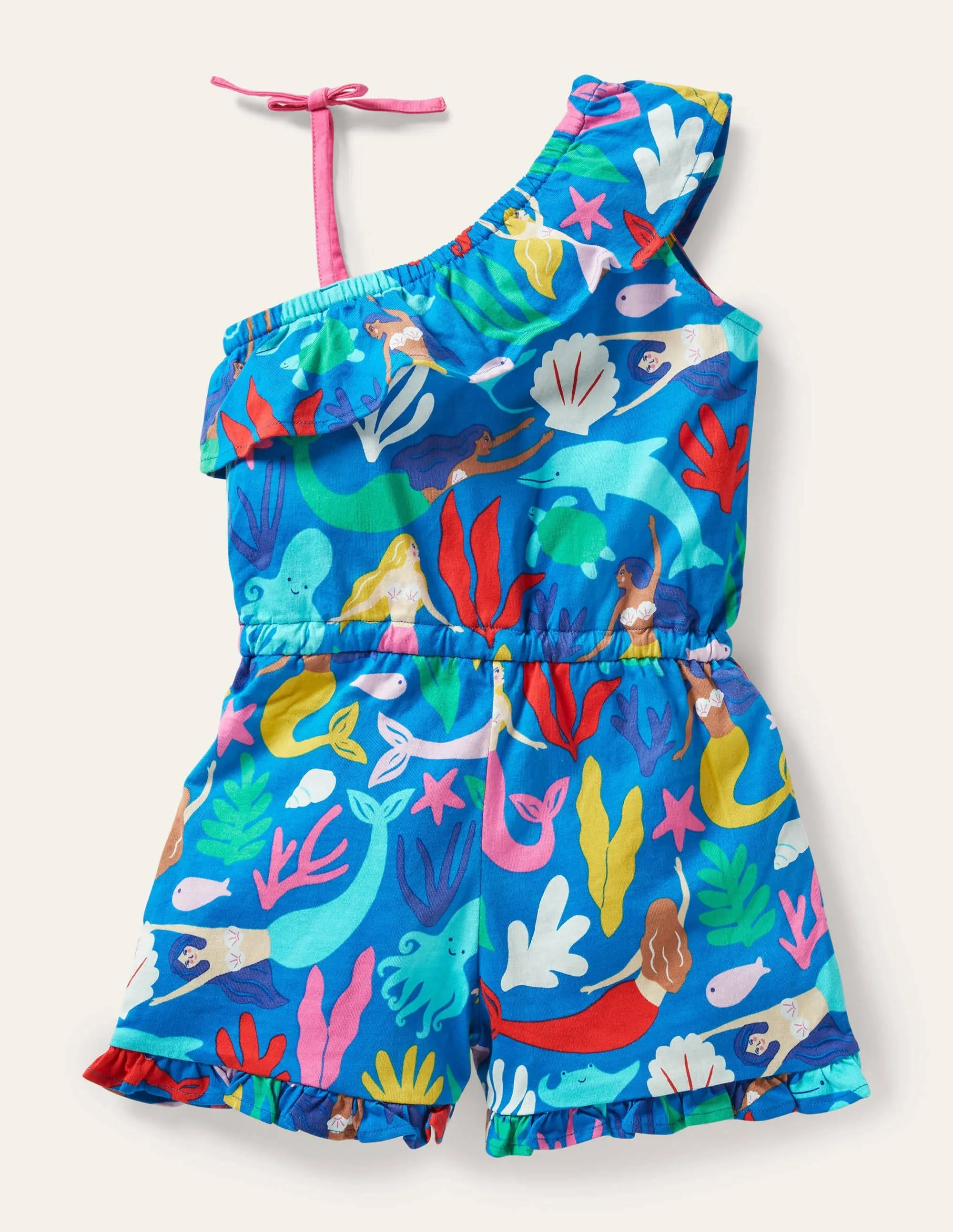 Jersey One Shoulder Playsuit-Blue Mermaids