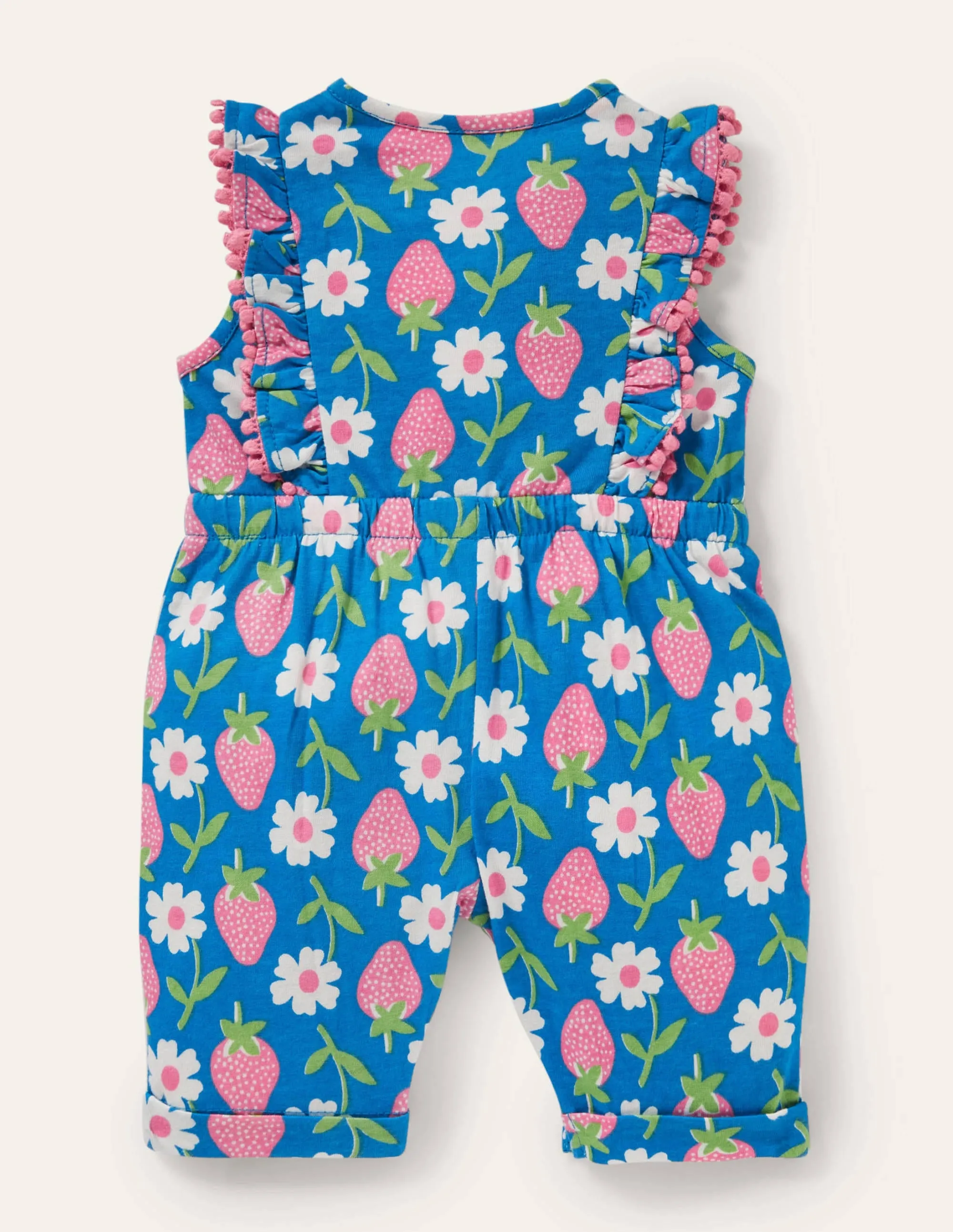 Jersey Ruffle Playsuit-Bright Marina Blue Strawberry
