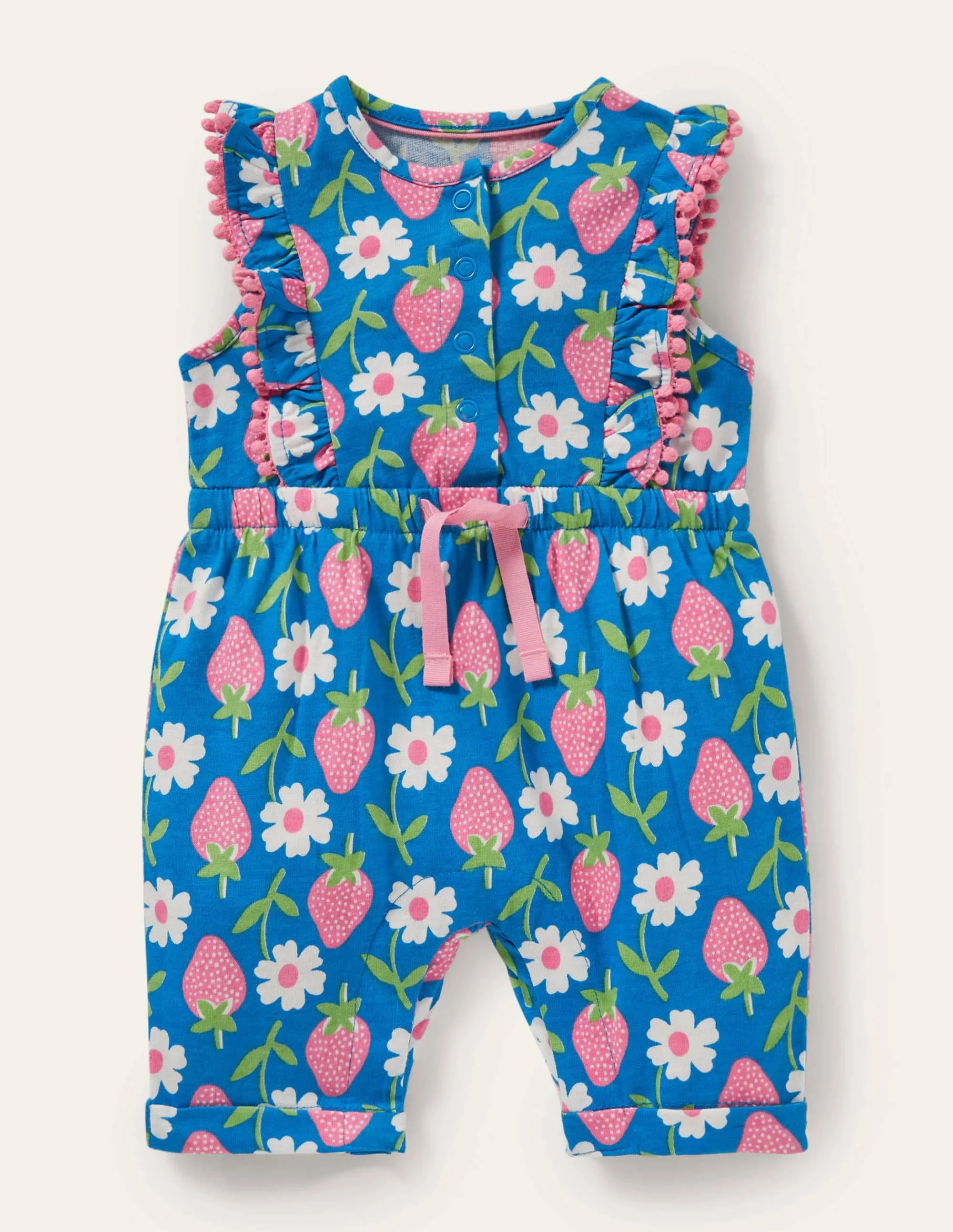 Jersey Ruffle Playsuit-Bright Marina Blue Strawberry