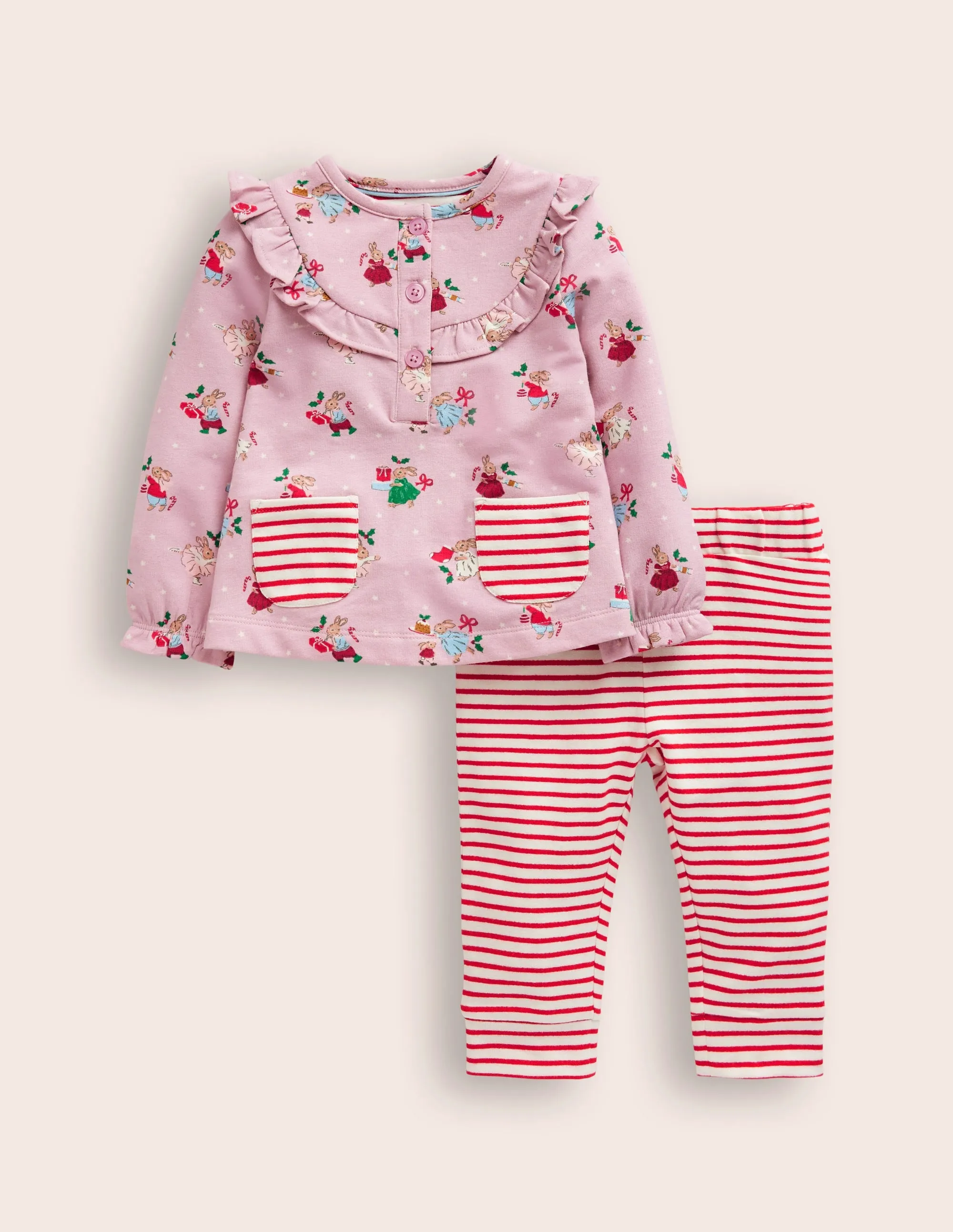 Jersey Top and Leggings-Soft Pink Bunnies