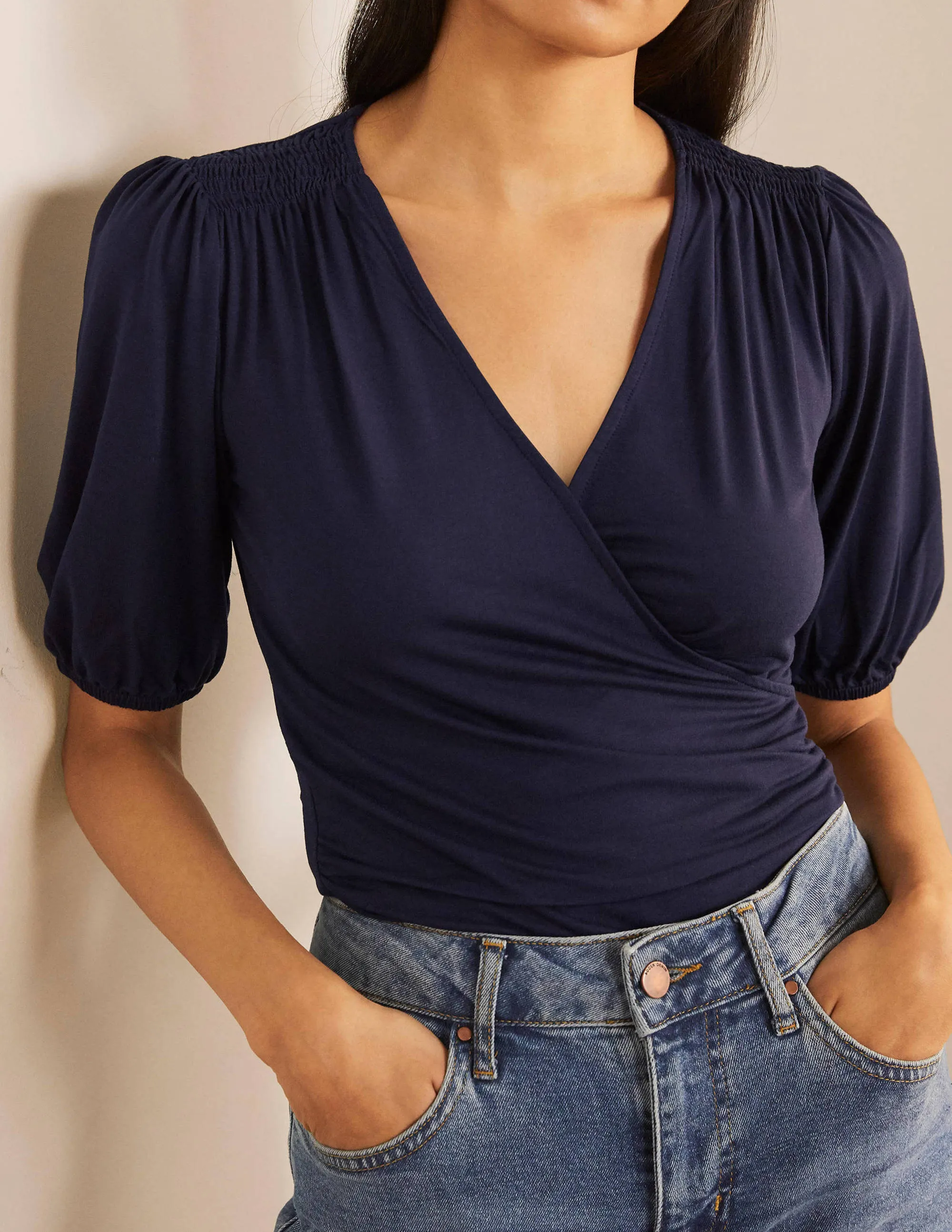 Joanna Wrap Top-Navy