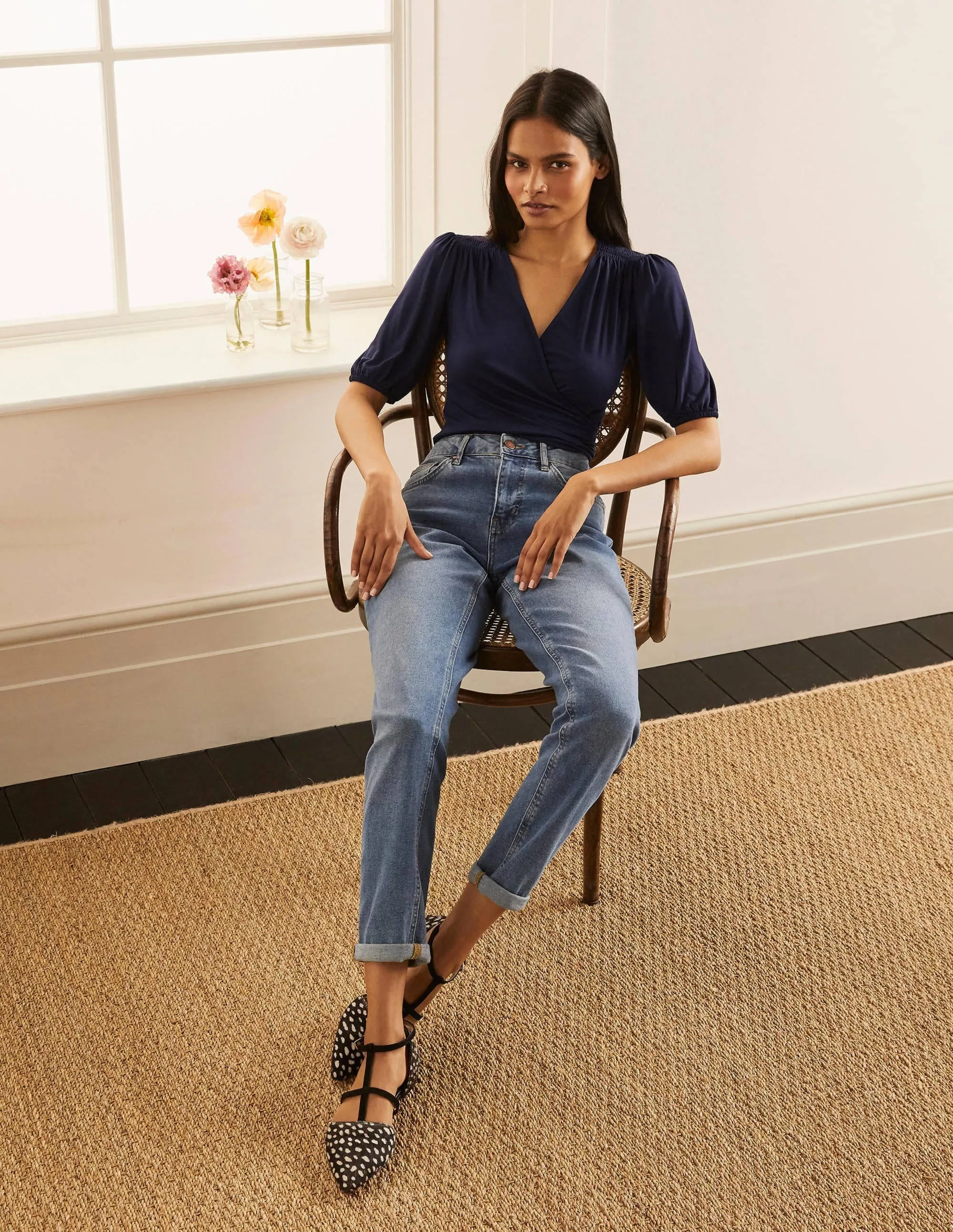 Joanna Wrap Top-Navy