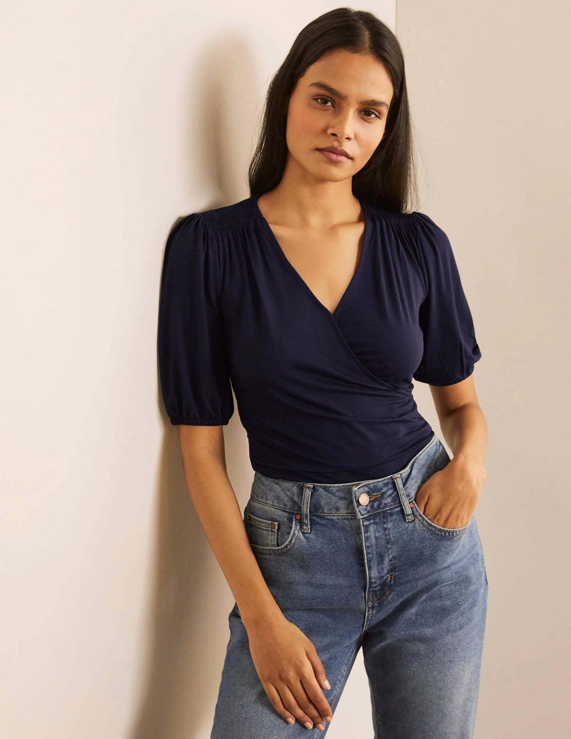 Joanna Wrap Top-Navy