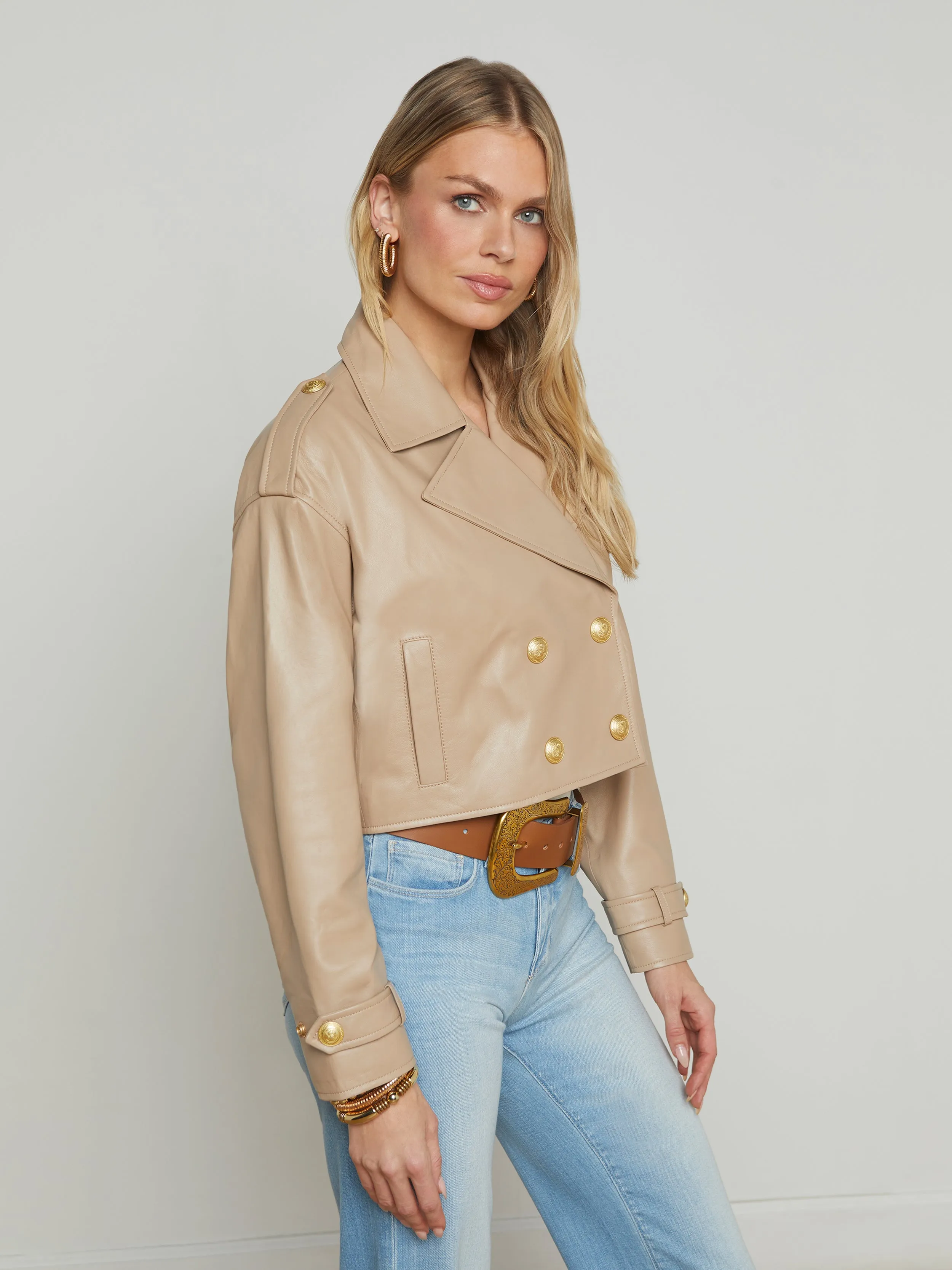 Kento Cropped Leather Trench Coat