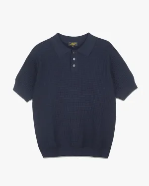 Le Mont St Michel Simoni Grid Knit Sweater Polo Shirt - Navy
